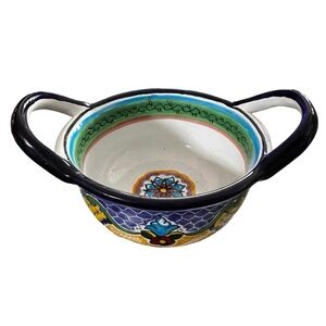 TALAVERA Handmade Ceramic 2-Handled Bowl 7” Pue Mexico Signed Hernandez